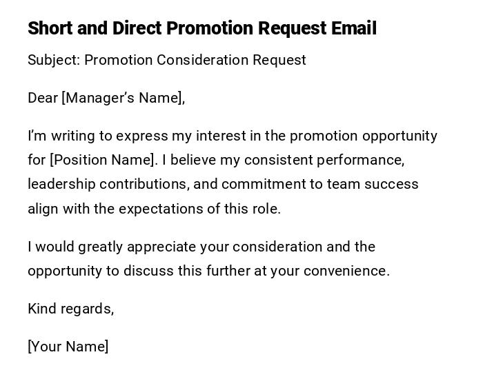 Short and Direct Promotion Request Email