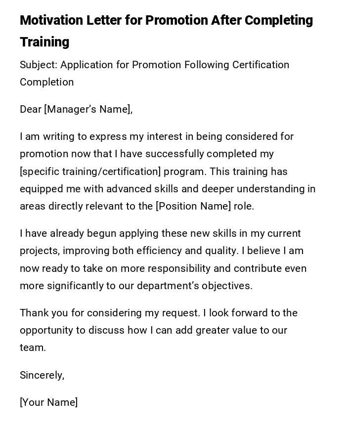 Motivation Letter for Promotion After Completing Training