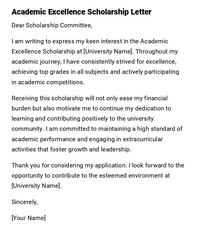 Academic Excellence Scholarship Letter