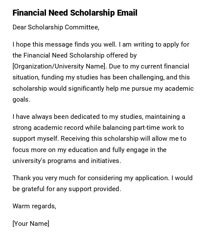 Financial Need Scholarship Email
