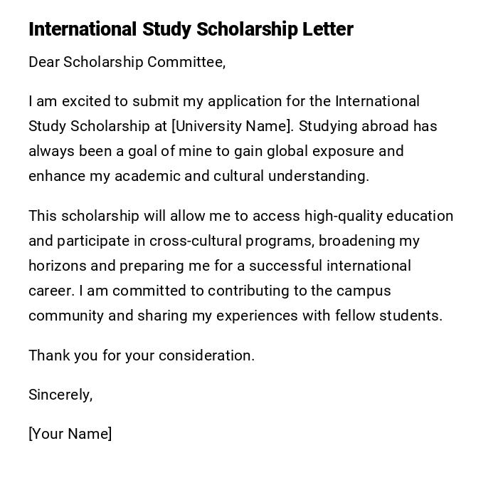 International Study Scholarship Letter