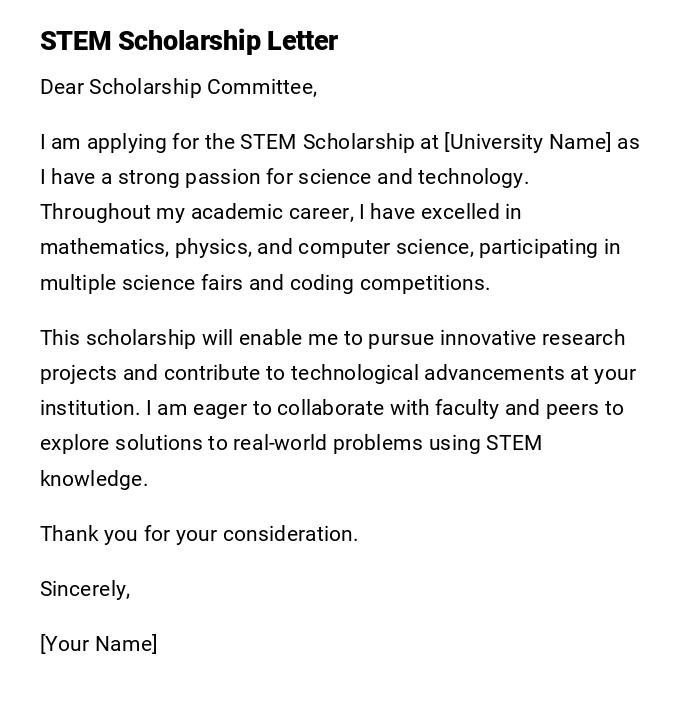STEM Scholarship Letter