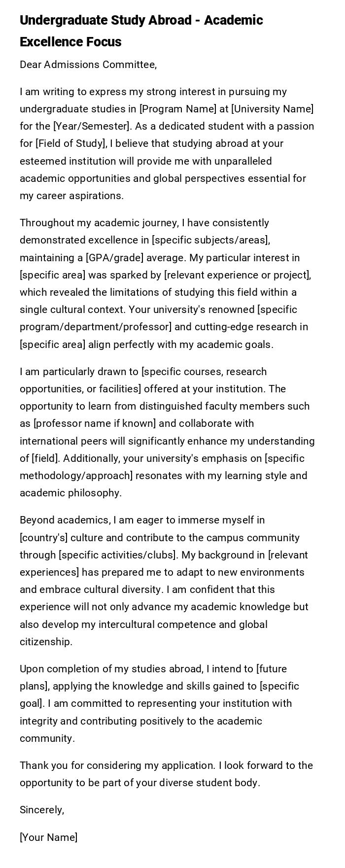 Undergraduate Study Abroad - Academic Excellence Focus