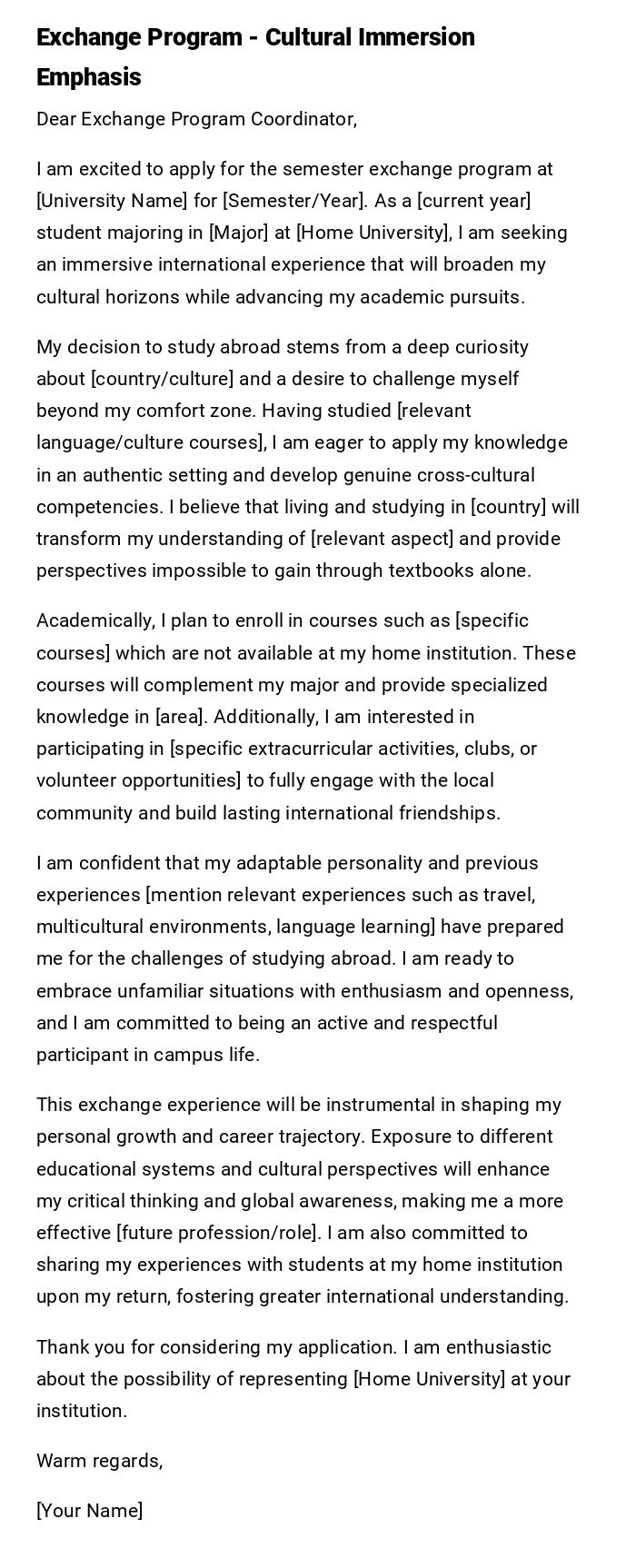 Exchange Program - Cultural Immersion Emphasis