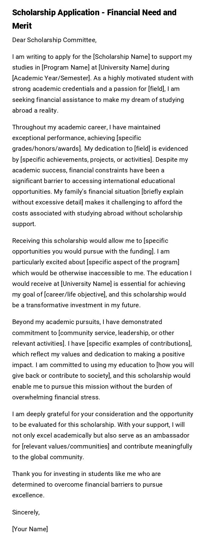 Scholarship Application - Financial Need and Merit