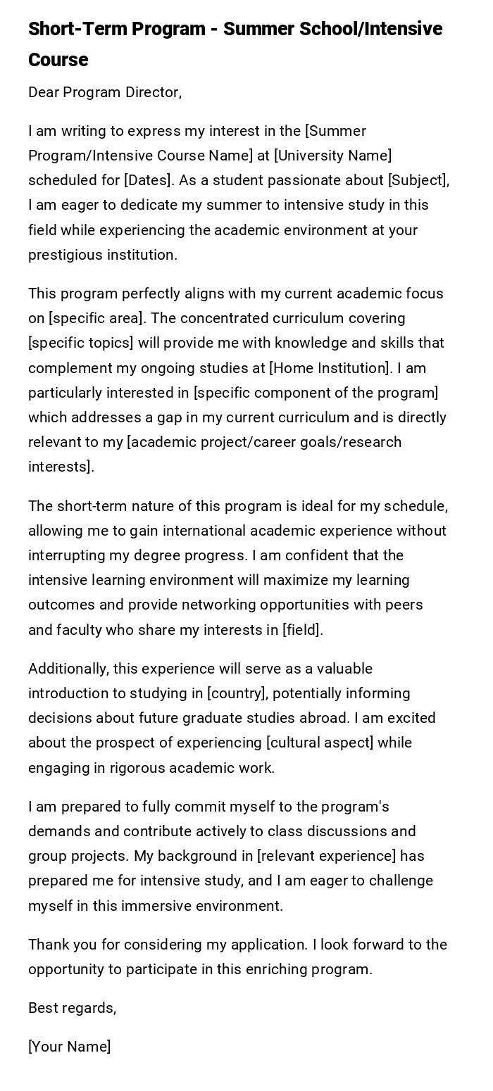 Short-Term Program - Summer School/Intensive Course