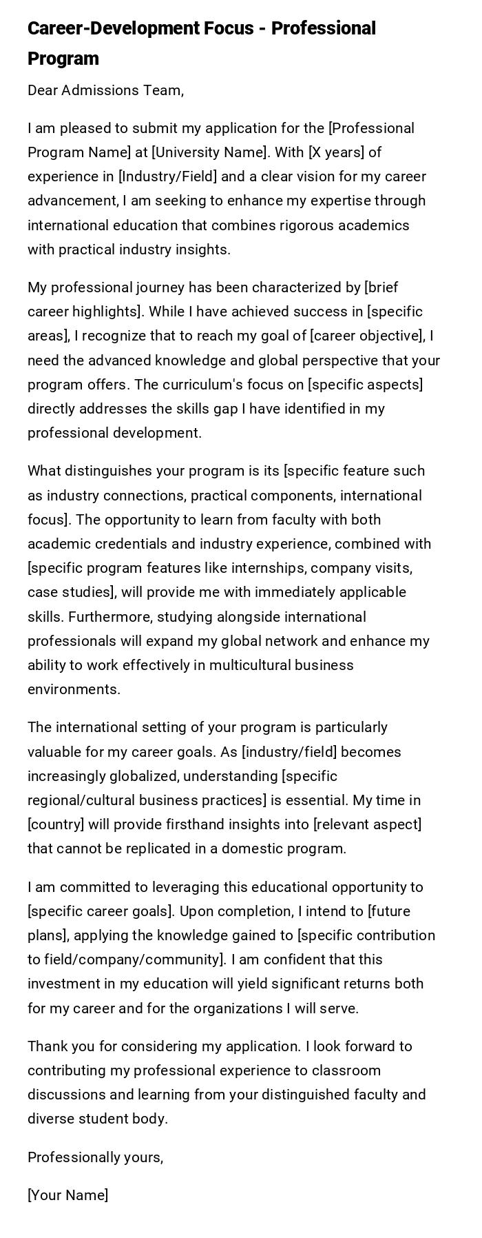 Career-Development Focus - Professional Program