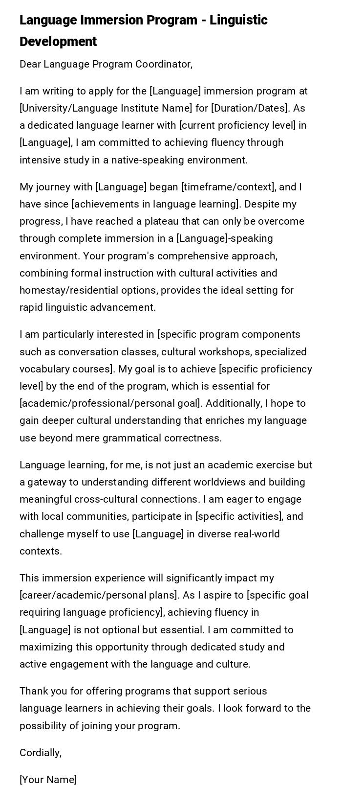 Language Immersion Program - Linguistic Development