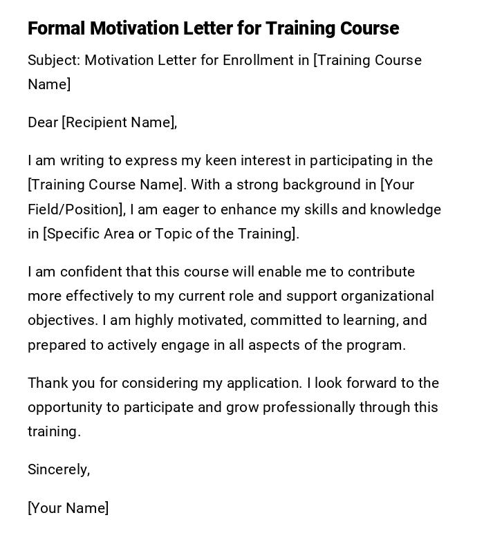 Formal Motivation Letter for Training Course