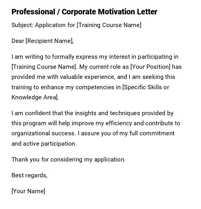 Professional / Corporate Motivation Letter