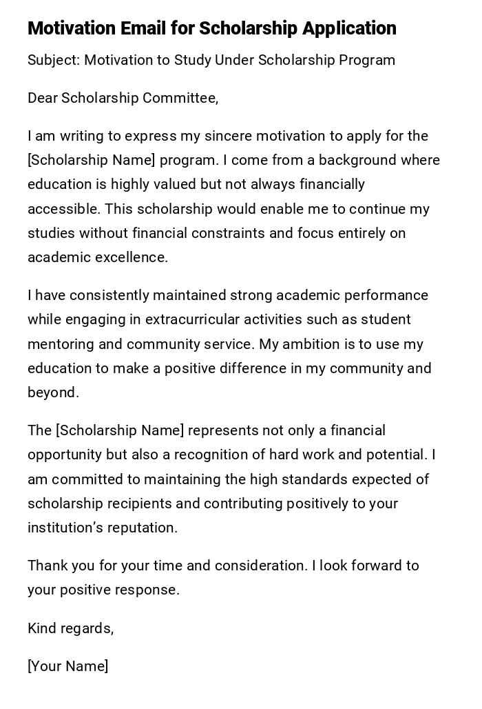 Motivation Email for Scholarship Application