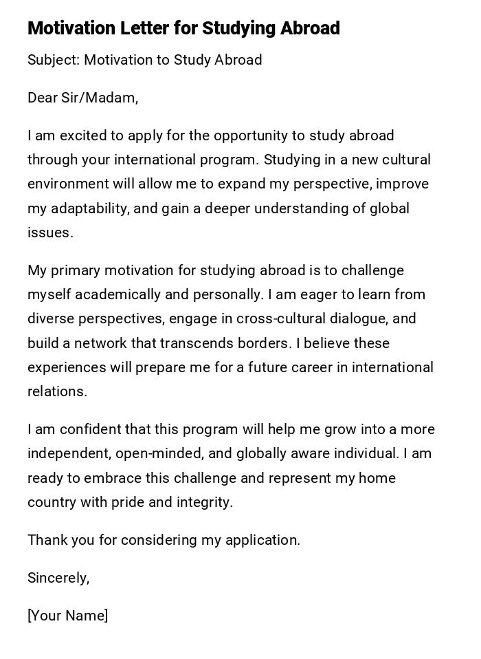 Motivation Letter for Studying Abroad