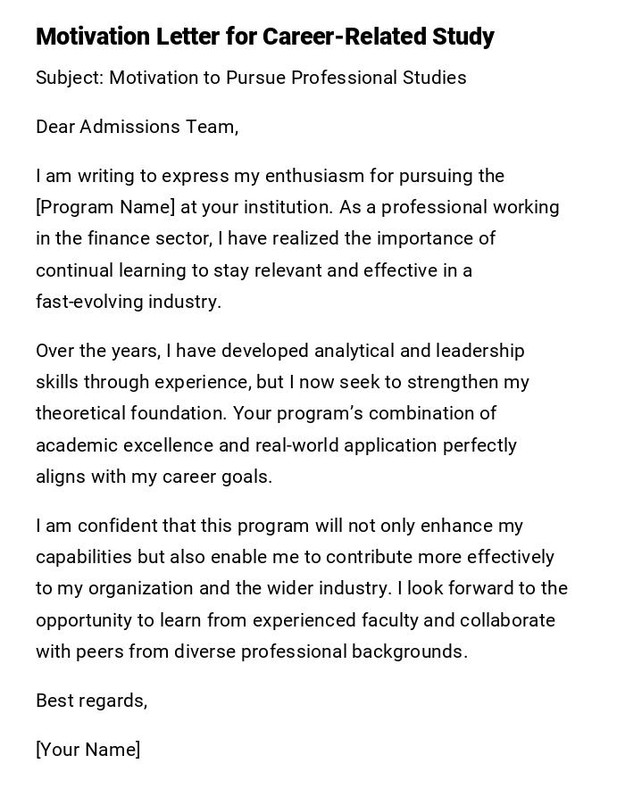 Motivation Letter for Career-Related Study