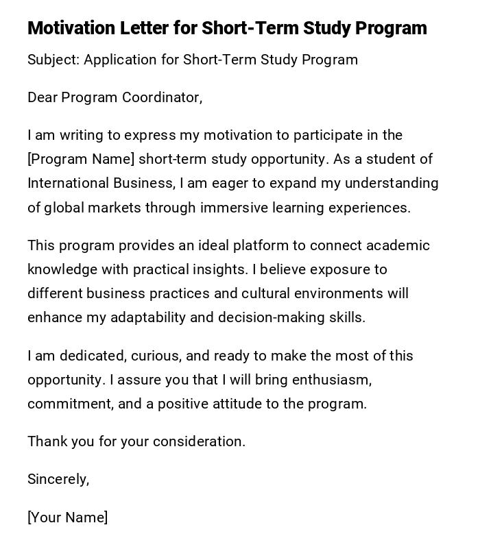 Motivation Letter for Short-Term Study Program