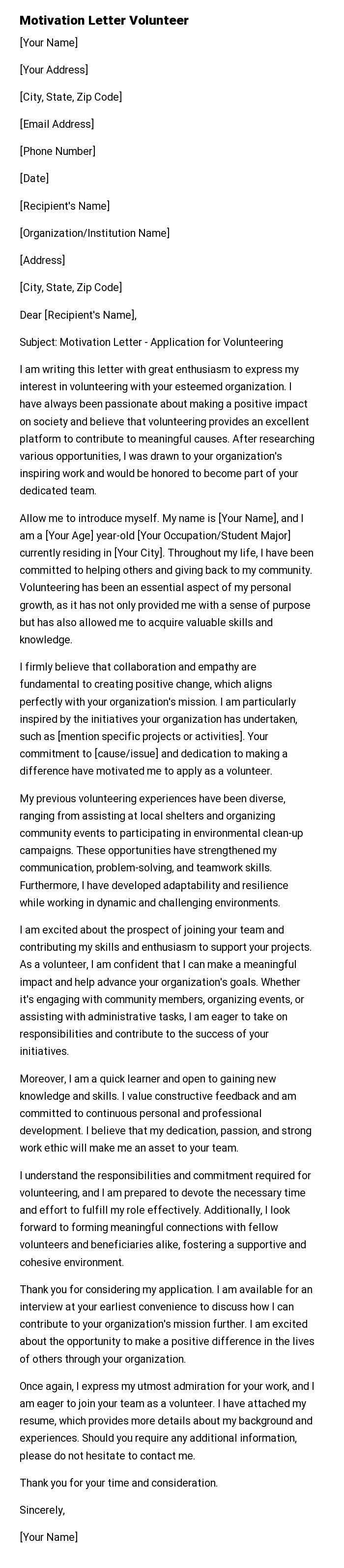 Motivation Letter Volunteer