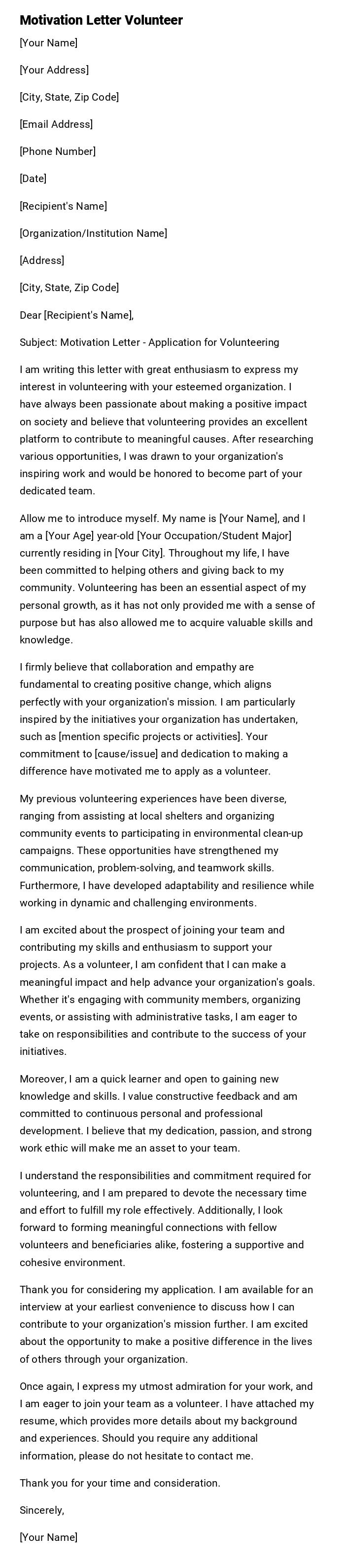 Motivation Letter Volunteer