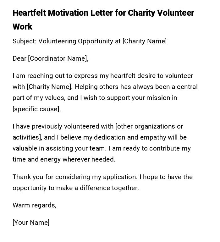 Heartfelt Motivation Letter for Charity Volunteer Work