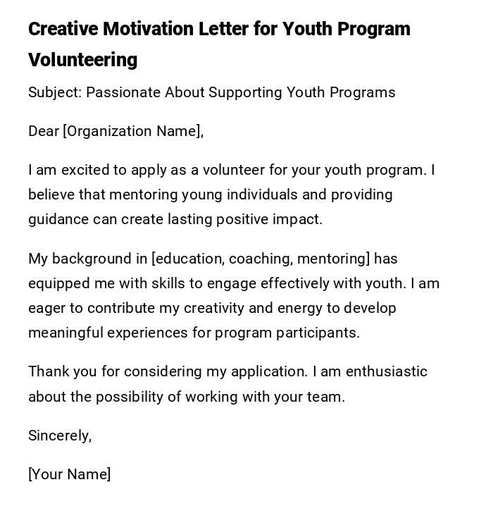 Creative Motivation Letter for Youth Program Volunteering