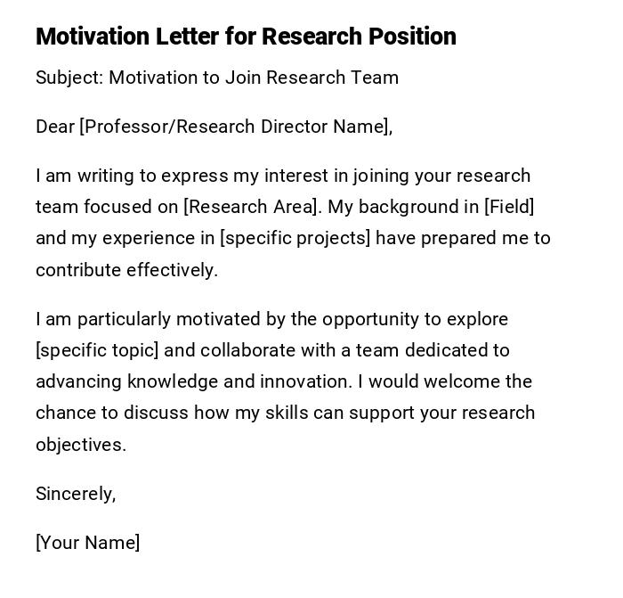 Motivation Letter for Research Position Motivation Letter for Research Position