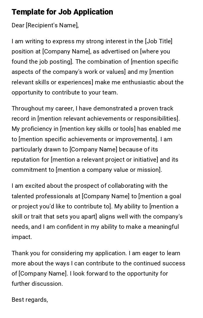 Template for Job Application