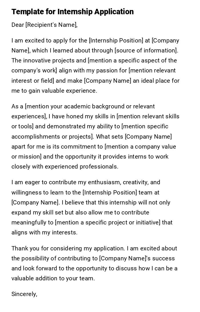 Template for Internship Application