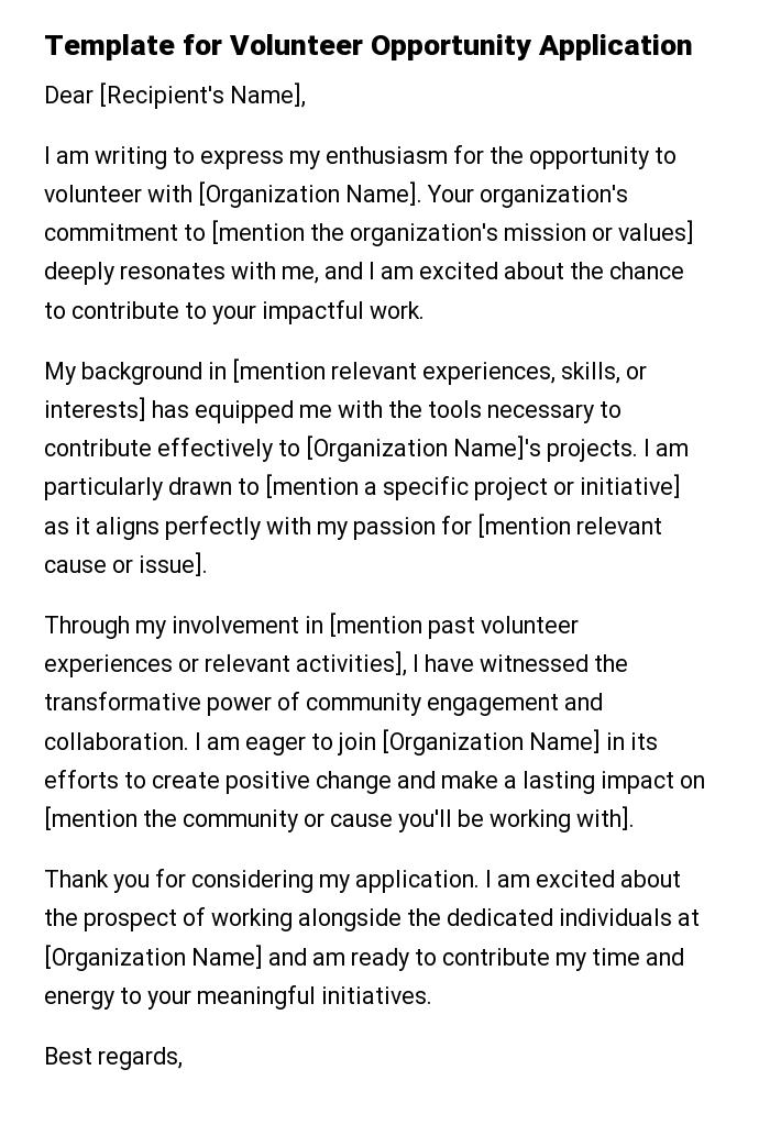 Template for Volunteer Opportunity Application