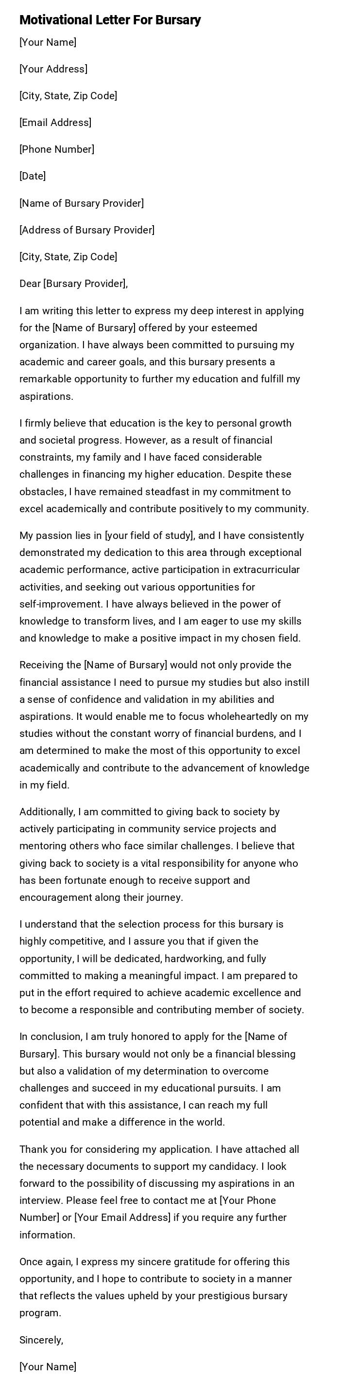 Motivational Letter For Bursary