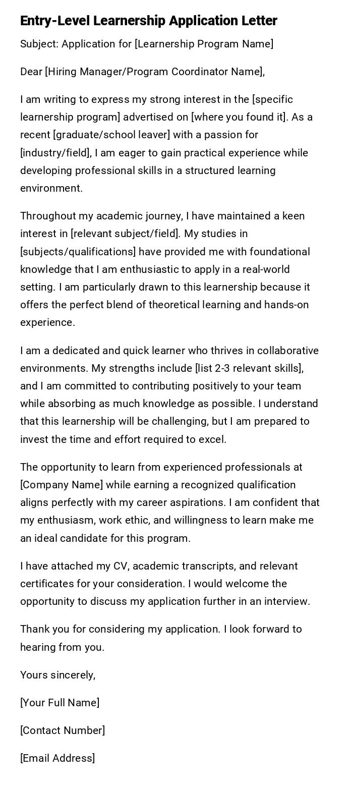 Entry-Level Learnership Application Letter