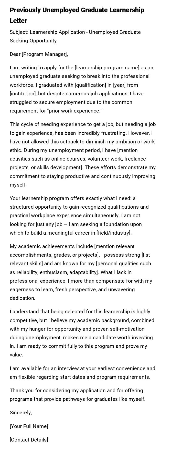 Previously Unemployed Graduate Learnership Letter