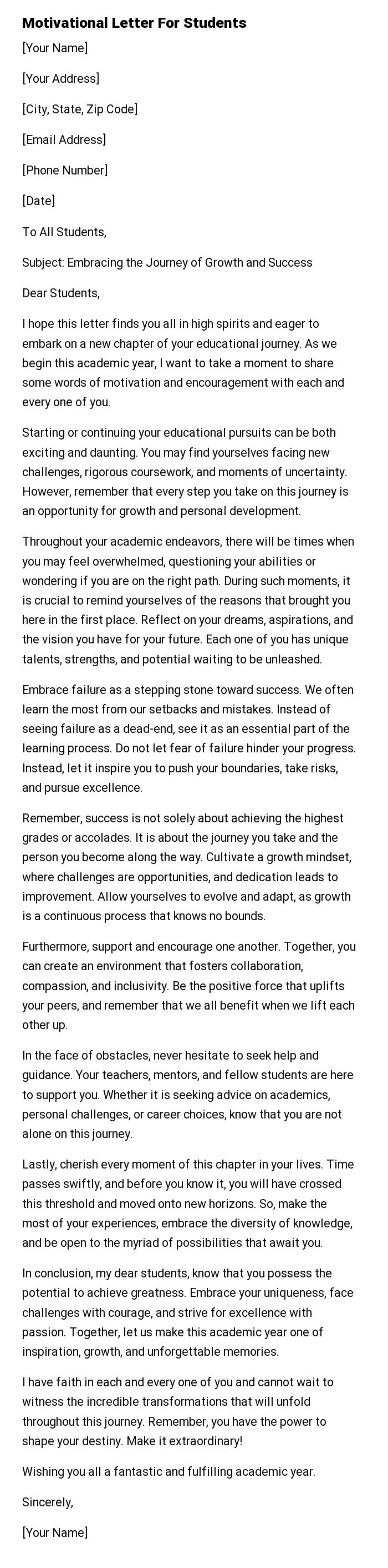 Motivational Letter For Students
