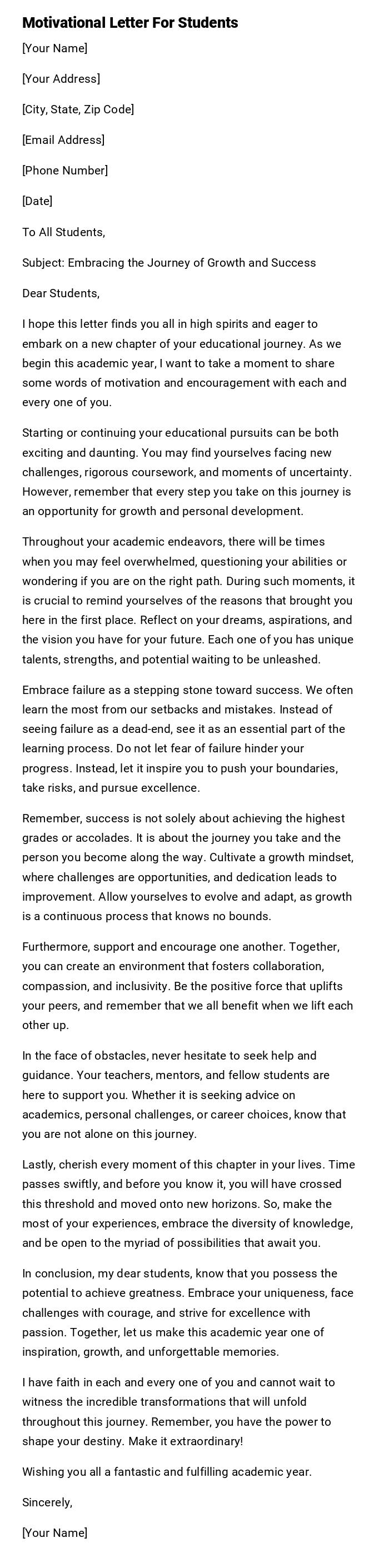 Motivational Letter For Students