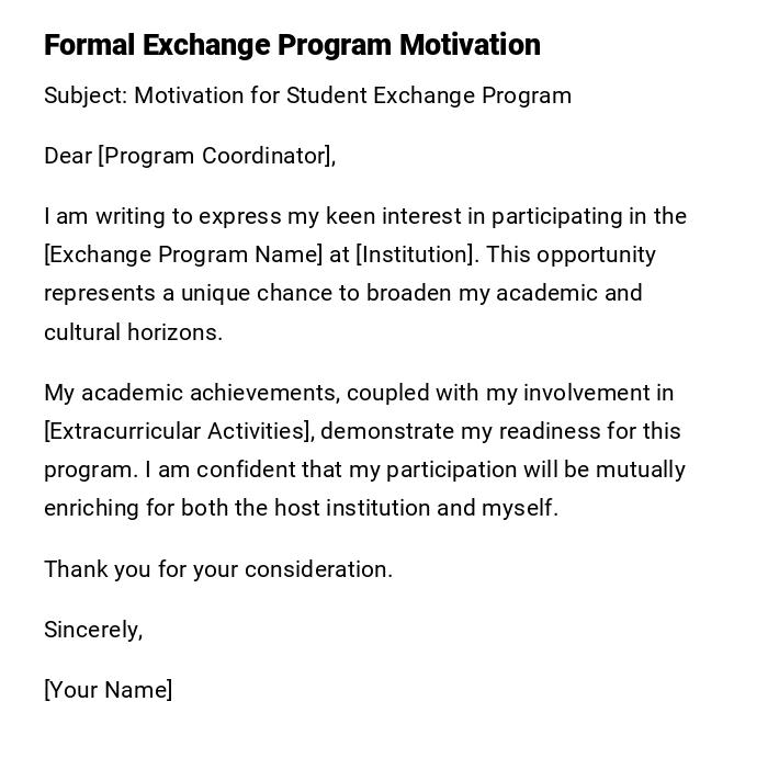 Formal Exchange Program Motivation