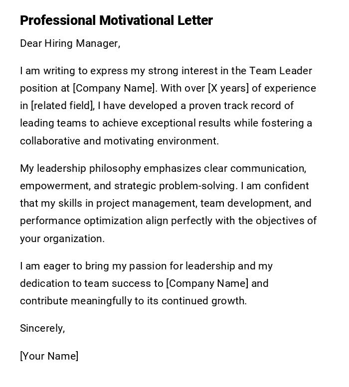 Professional Motivational Letter Professional Motivational Letter