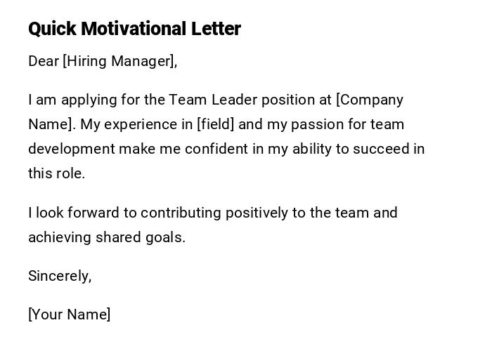 Quick Motivational Letter Quick Motivational Letter