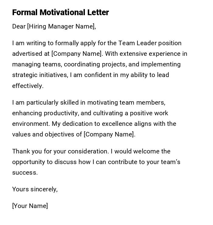 Formal Motivational Letter Formal Motivational Letter