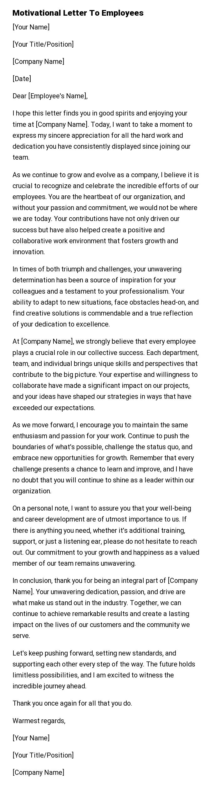 Motivational Letter To Employees