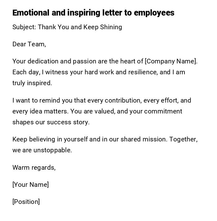 Emotional and inspiring letter to employees Emotional and inspiring letter to employees