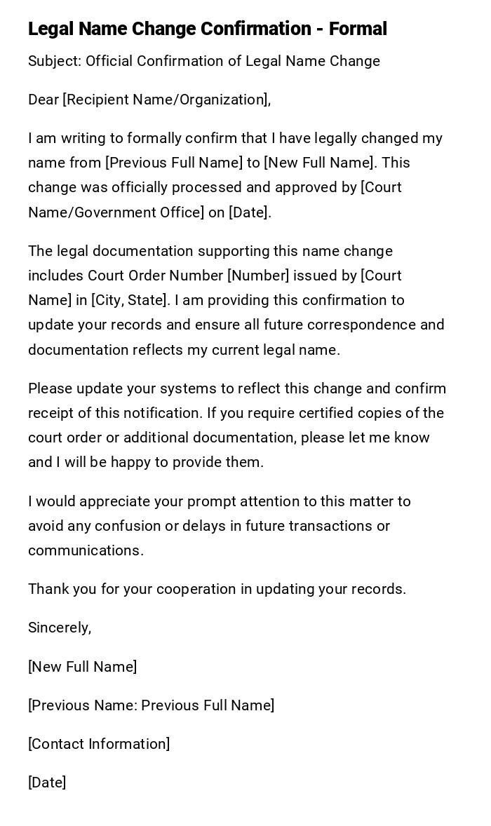 Legal Name Change Confirmation - Formal