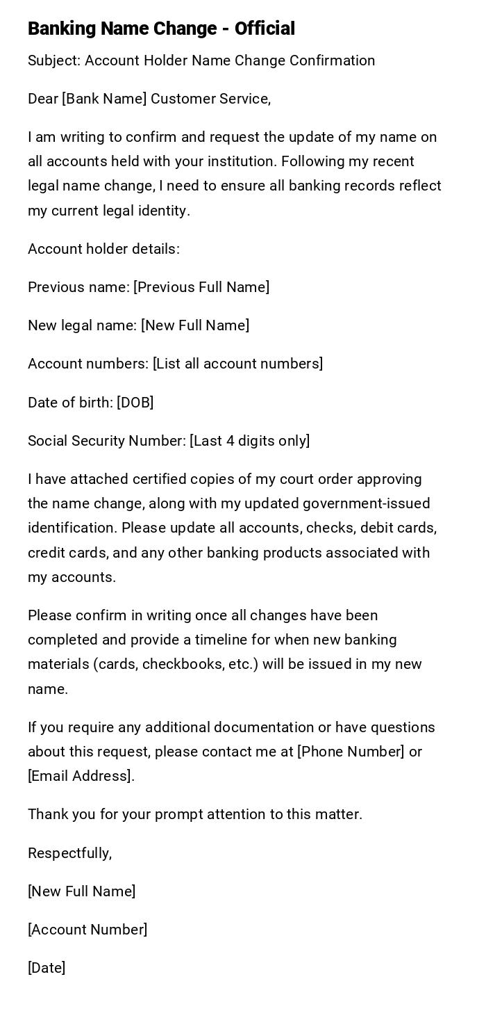 Banking Name Change - Official