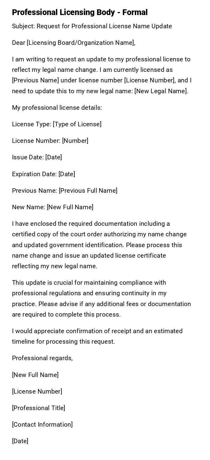 Professional Licensing Body - Formal
