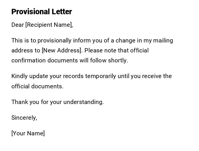 Provisional Letter Provisional Letter