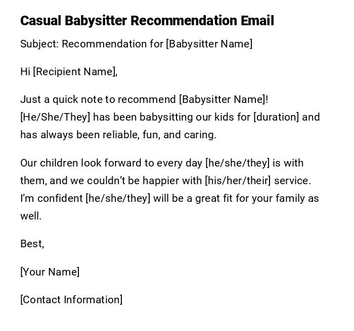 Casual Babysitter Recommendation Email