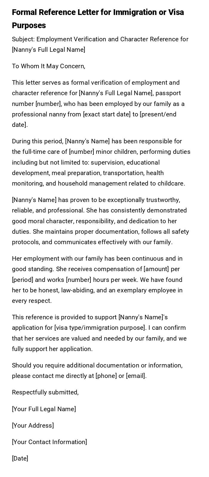 Formal Reference Letter for Immigration or Visa Purposes Formal Reference Letter for Immigration or Visa Purposes