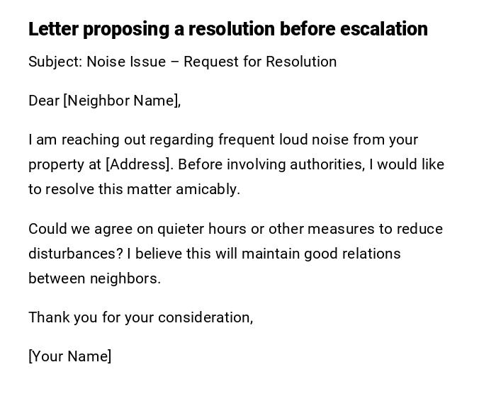 Letter proposing a resolution before escalation