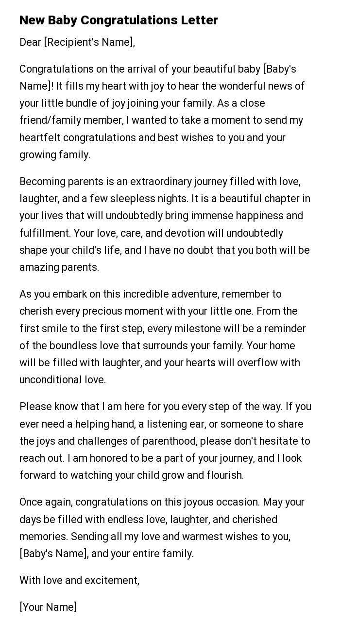 New Baby Congratulations Letter