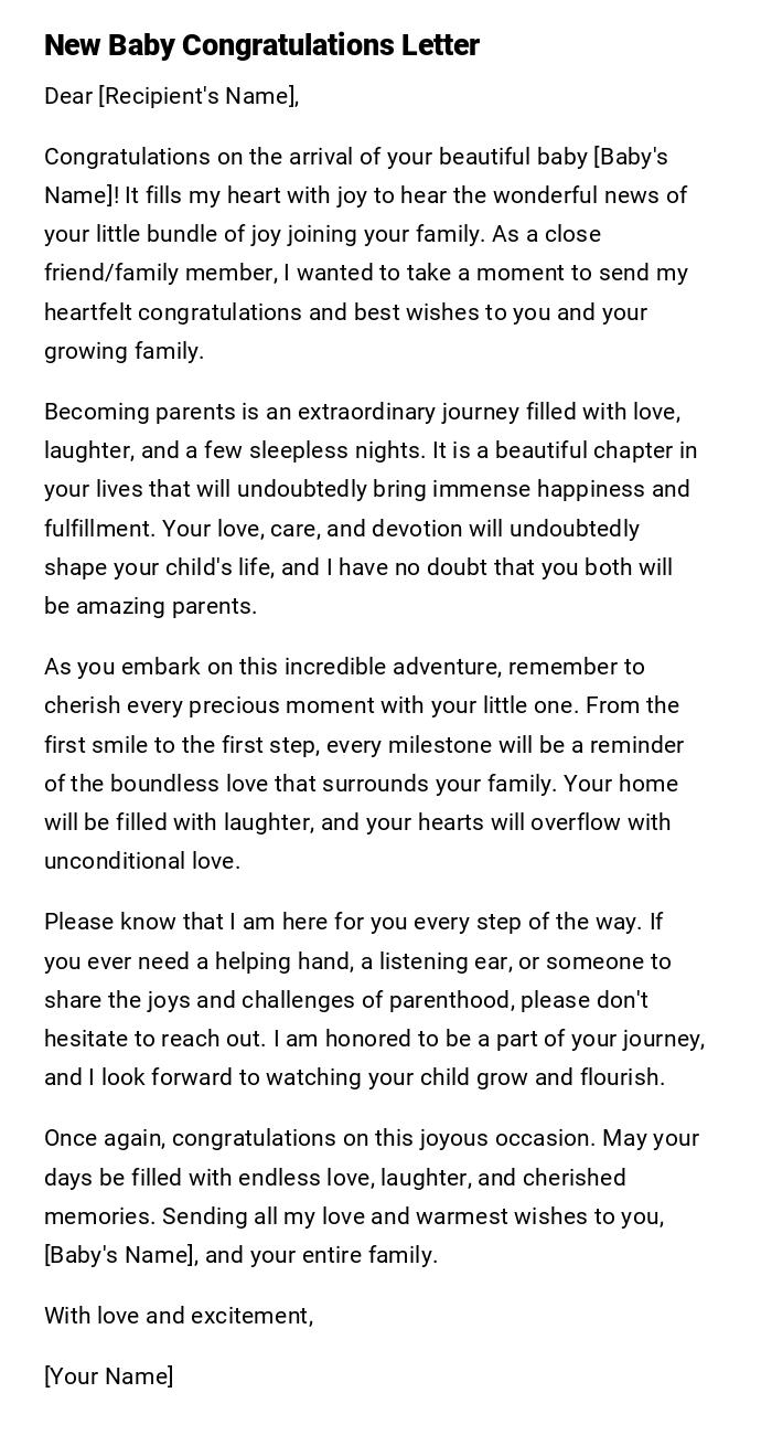 New Baby Congratulations Letter