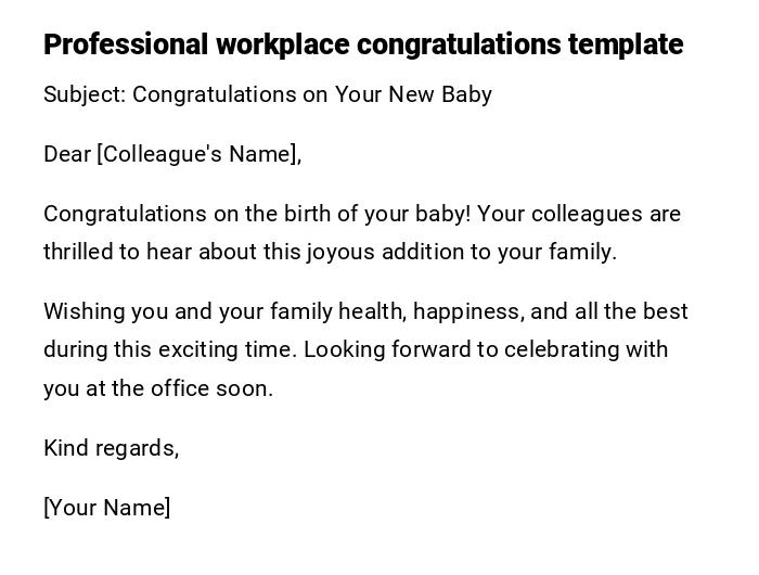 Professional workplace congratulations template Professional workplace congratulations template