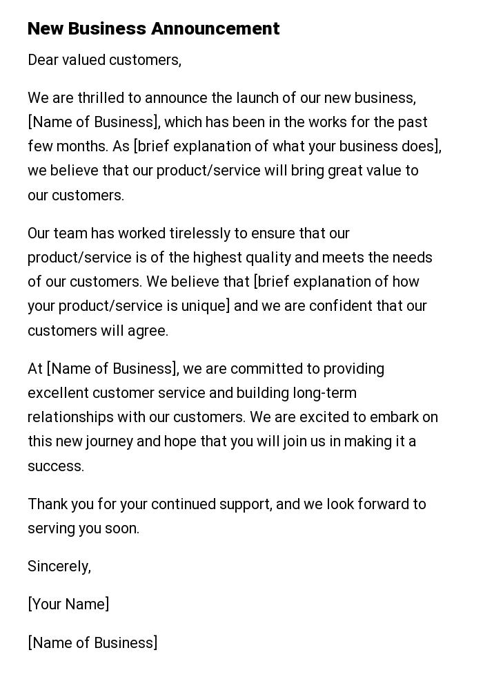 New Business Announcement