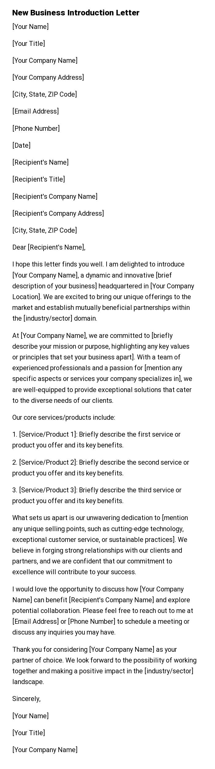 New Business Introduction Letter