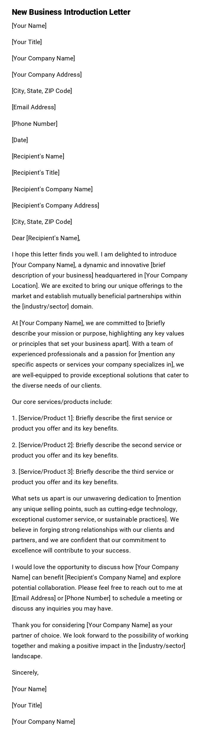 New Business Introduction Letter